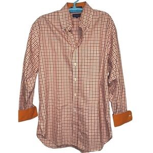 J McLaughlin Button Down Shirt Mens Orange Tattersall Check Italian Cotton L